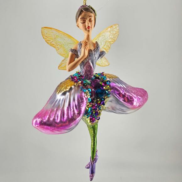 Robert Stanley purple jeweled flower fairy Glass Christmas Ornament , New - Picture 1 of 4